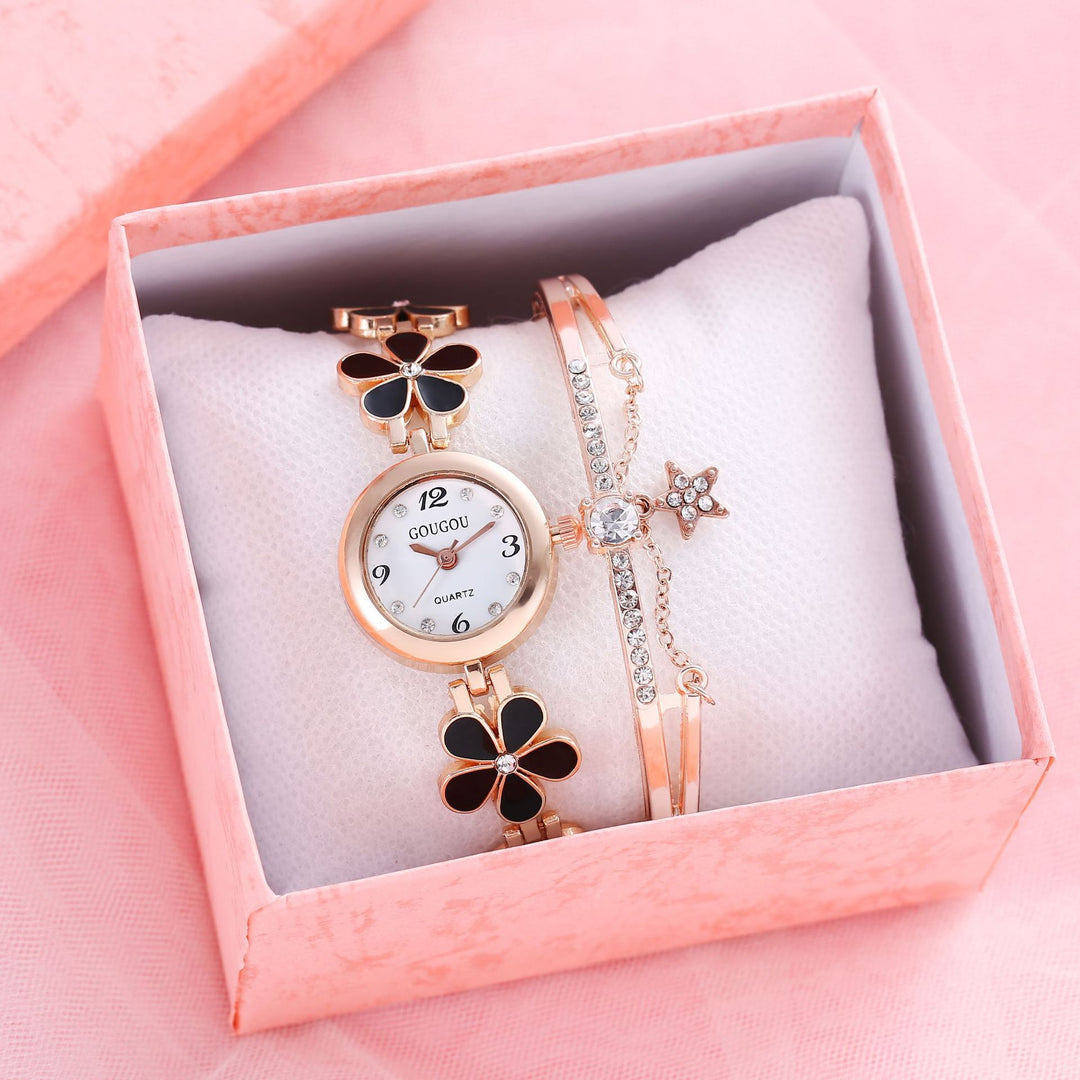 Women's Bracelet Watch Flower Disk Two-piece Bracelet Set