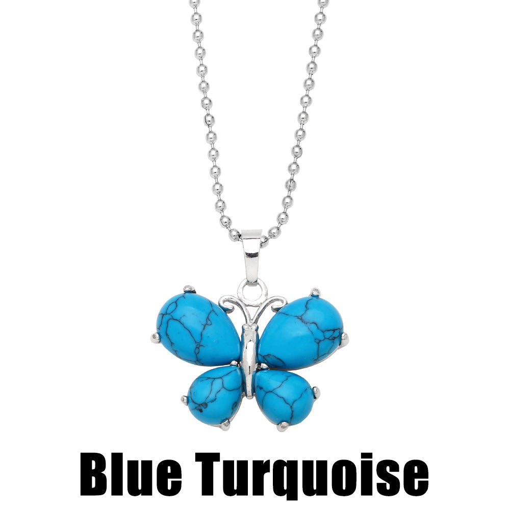 Crystal Agate Butterfly Necklace Pendant Neck Accessories