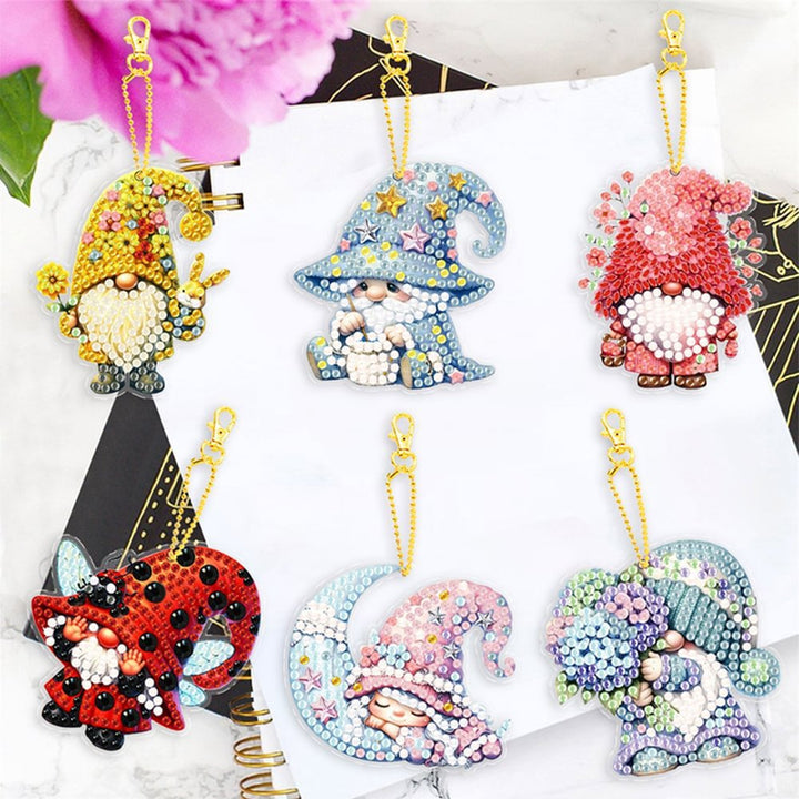 6 Pieces Diamond Painting Acrylic Material Keychain