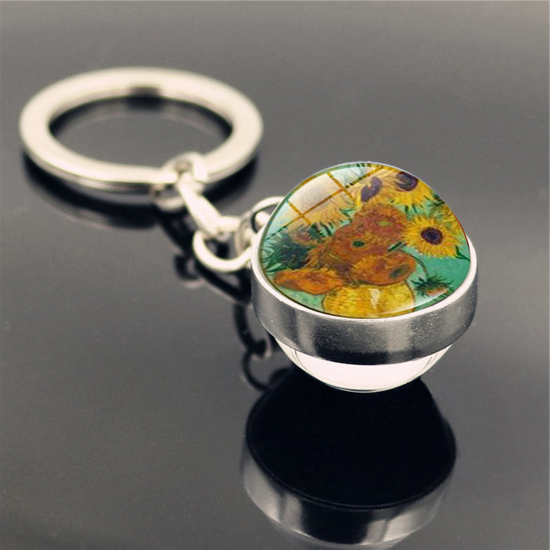 Van Gogh Starry Sunflower Keychain Pendant Creative Trinket