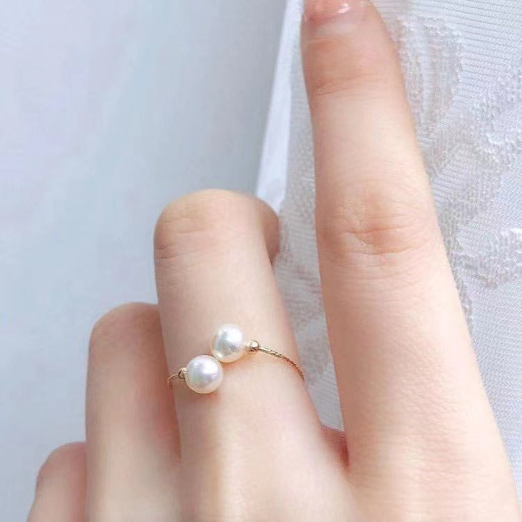 18k Gold Pearl Elastic Ring Au750 Color Gold Adjustable