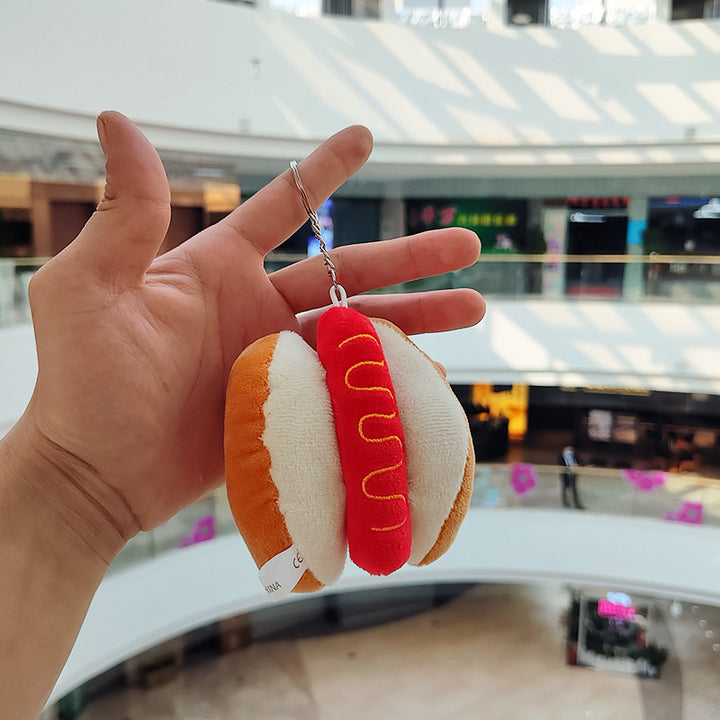 Cartoon Plush Hamburger Fries Hot Dog Chicken Leg Keychain Doll Pendant