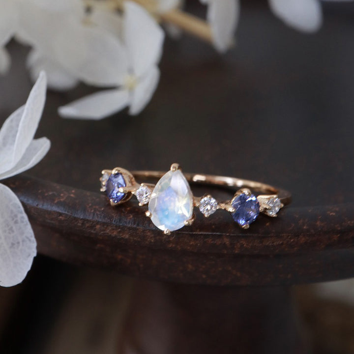 Moonstone Tanzanite Water Drop Ring Female Fashion