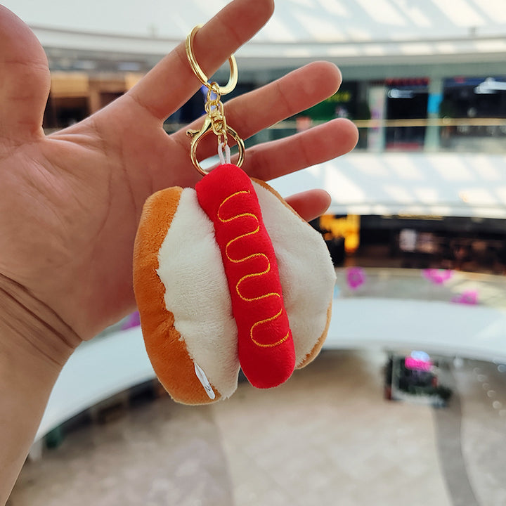 Cartoon Plush Hamburger Fries Hot Dog Chicken Leg Keychain Doll Pendant