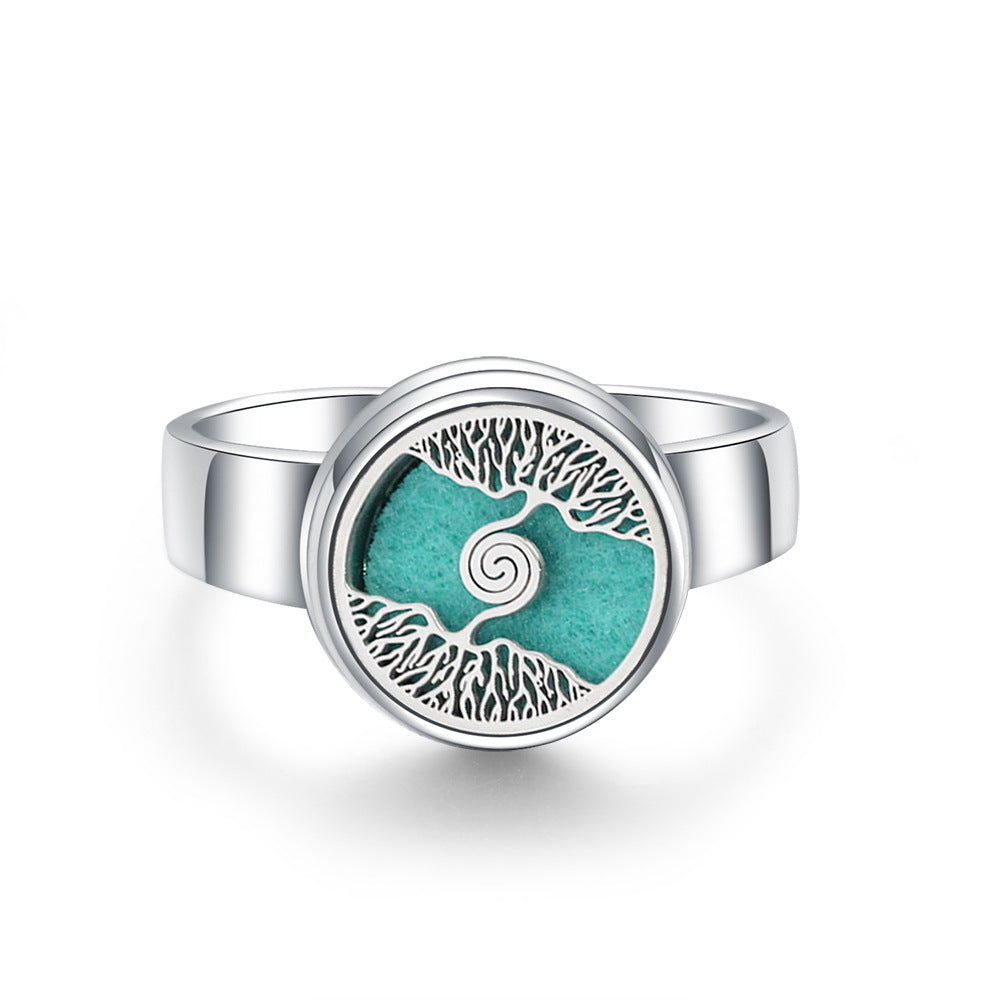 Hollow Adjustable Tree Of Life Titanium Steel Aromatherapy Diffuser Ring