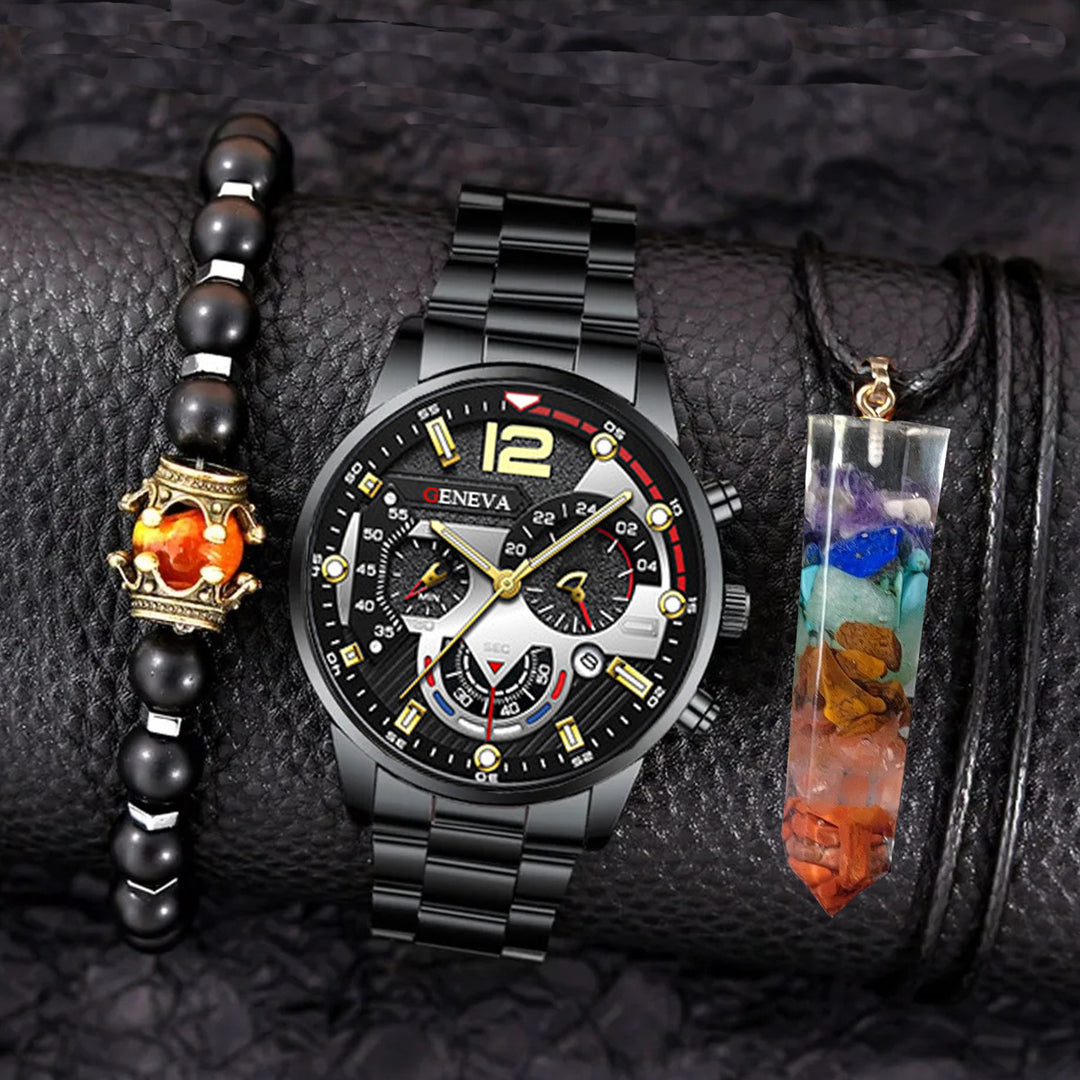 Creative Large Dial Three-eye Steel Belt Quartz Watch