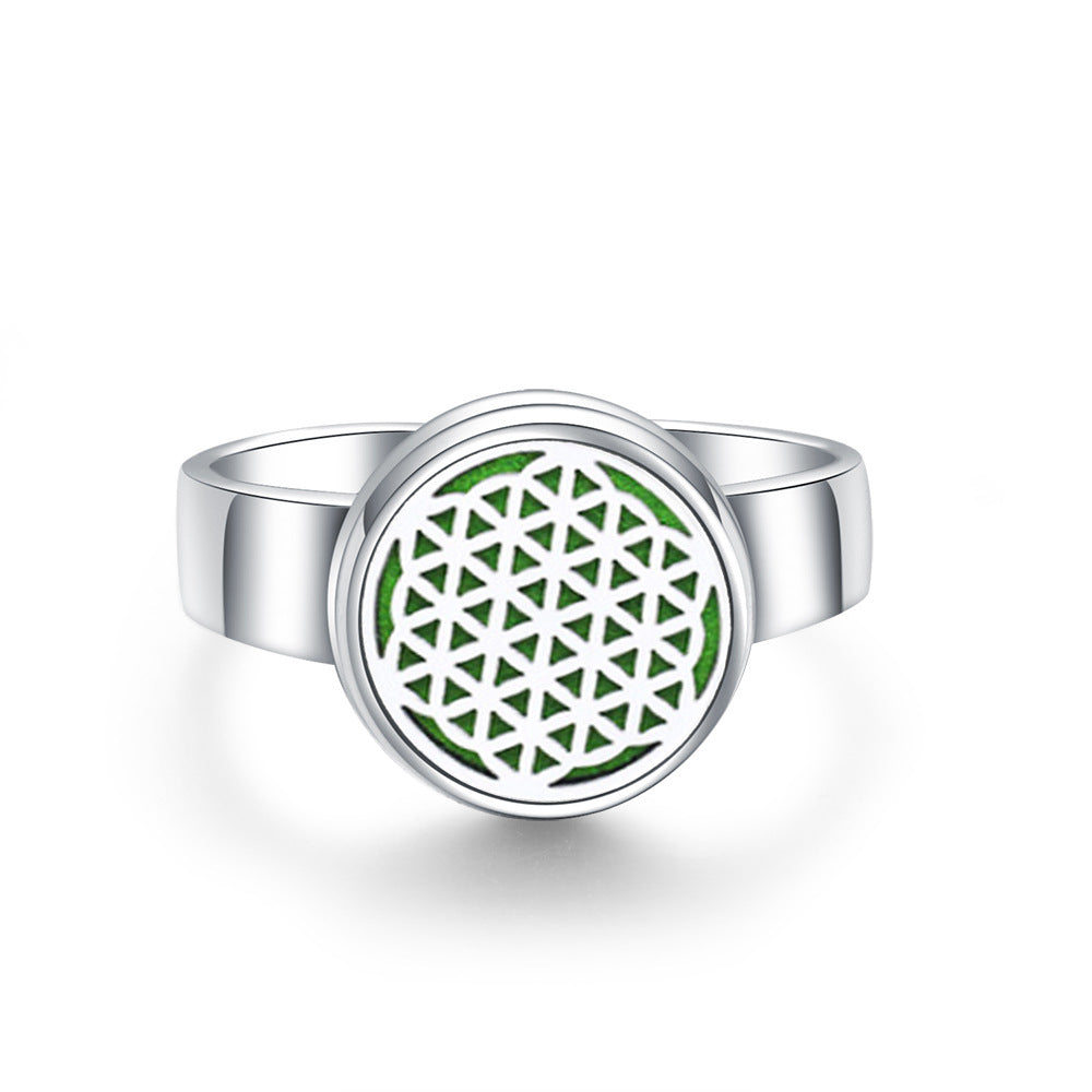 Hollow Adjustable Tree Of Life Titanium Steel Aromatherapy Diffuser Ring