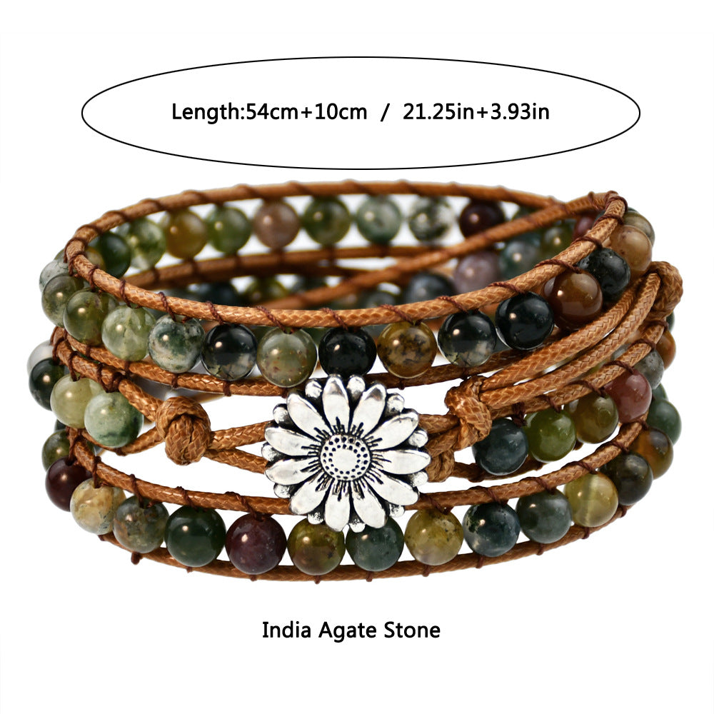 Ethnic Style Personality Handmade Woven Hand Strap European And American Small Many Layered Wear Agate Bracelet