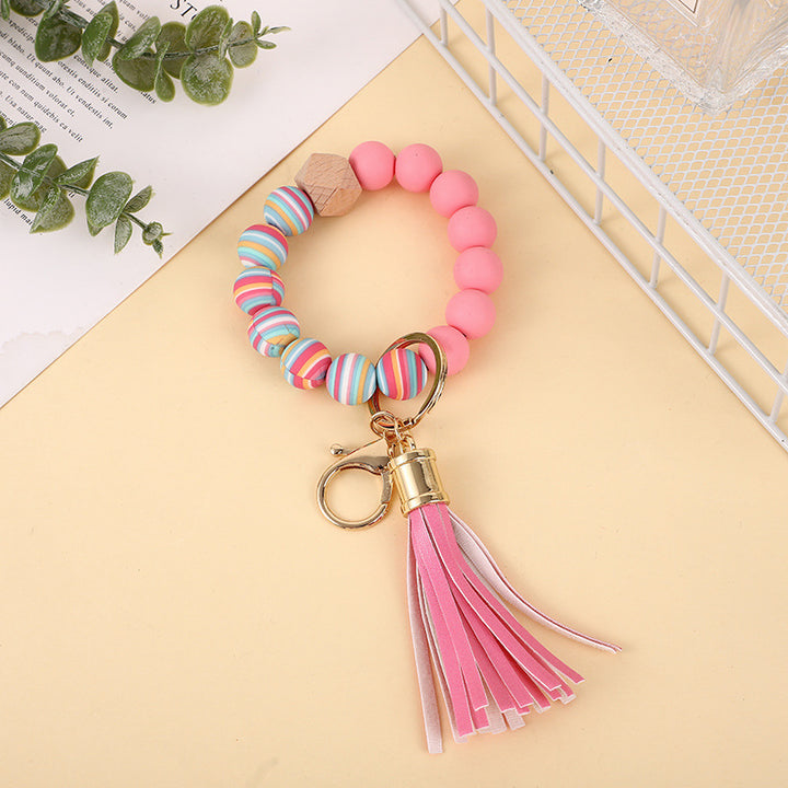 Silicone Beads Wrist Keychain Color