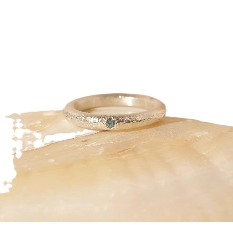 Brushed Aquamarine Ring Women's Simple Fashion