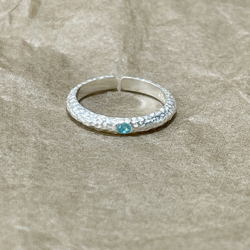 Brushed Aquamarine Ring Women's Simple Fashion