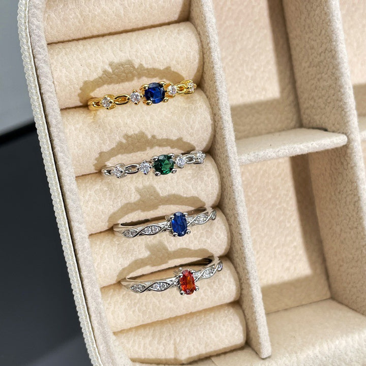 Design Niche Colored Gems Open-end Zircon Ring Retro