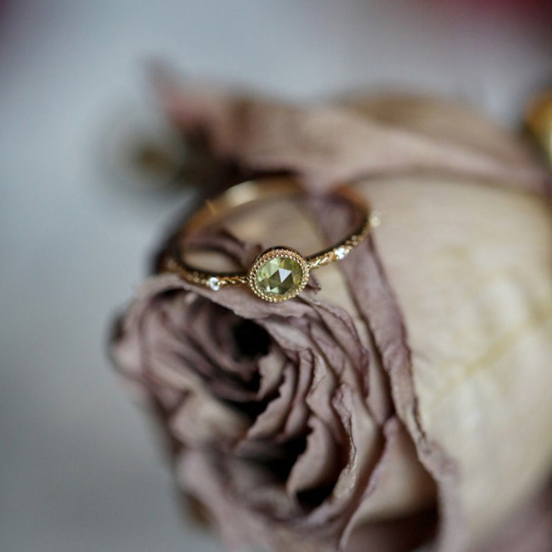 Green Olive Rose Cut Ring Female Stylish Opening