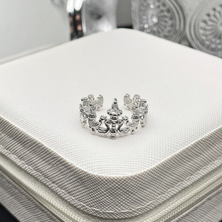 Exquisite Micro-inlaid Crown Open-end Zircon Ring Women