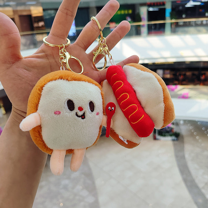 Cartoon Plush Hamburger Fries Hot Dog Chicken Leg Keychain Doll Pendant