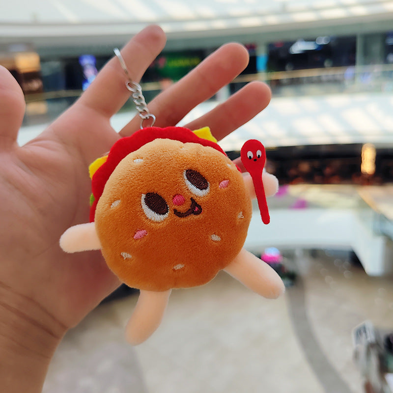 Cartoon Plush Hamburger Fries Hot Dog Chicken Leg Keychain Doll Pendant