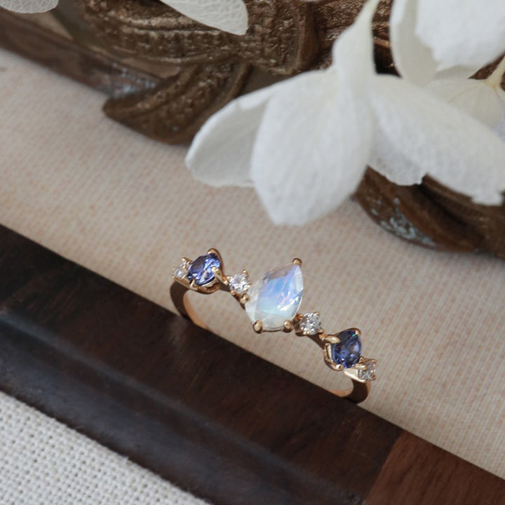 Moonstone Tanzanite Water Drop Ring Female Fashion