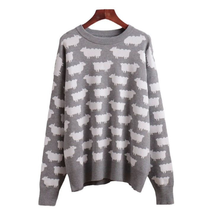 Women's Round Neck Alpaca Printed Sweater Loose