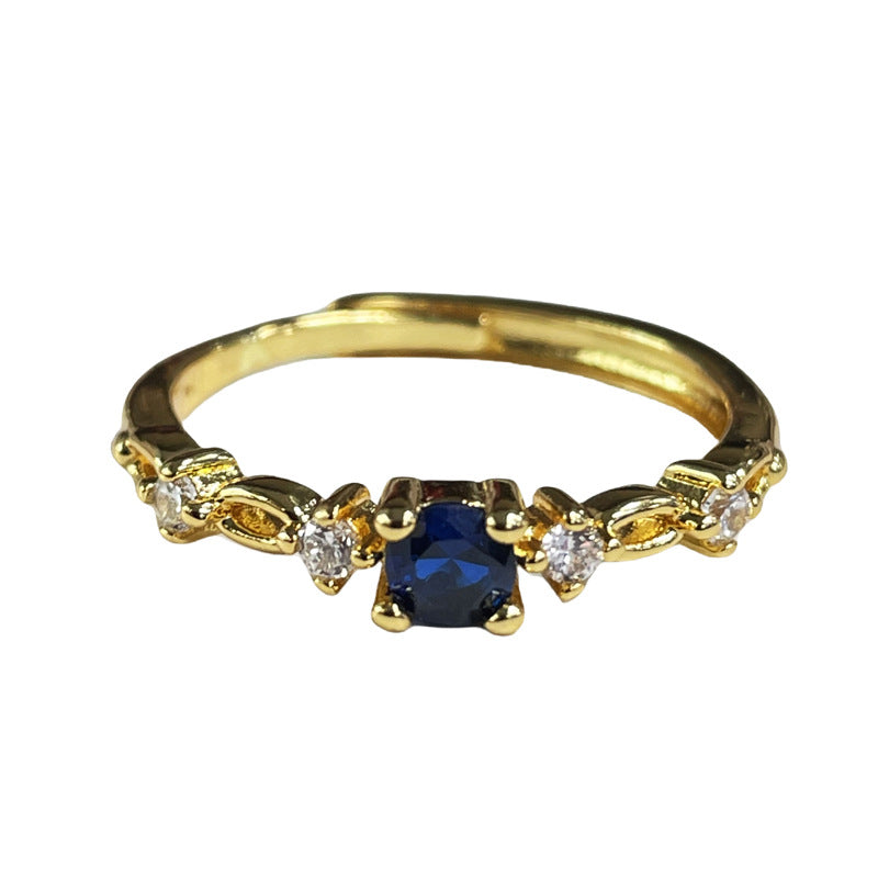 Design Niche Colored Gems Open-end Zircon Ring Retro