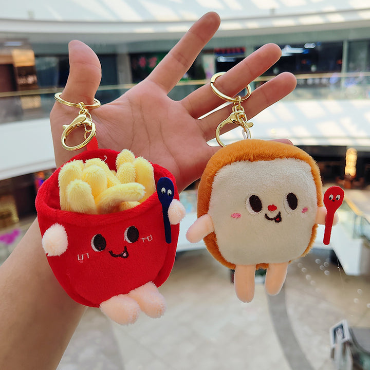 Cartoon Plush Hamburger Fries Hot Dog Chicken Leg Keychain Doll Pendant