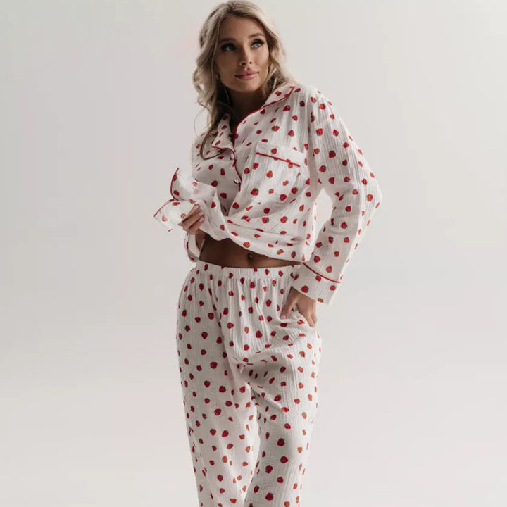 Heart Printing Long Sleeve Shorts Pants Three-piece Set For Women