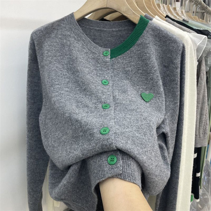 Gentle Knitted Cardigan Women's Patch Long Sleeve Sweater Coat