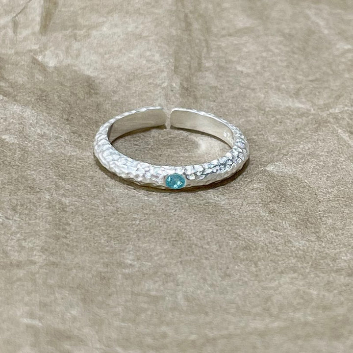 Brushed Aquamarine Ring Women's Simple Fashion