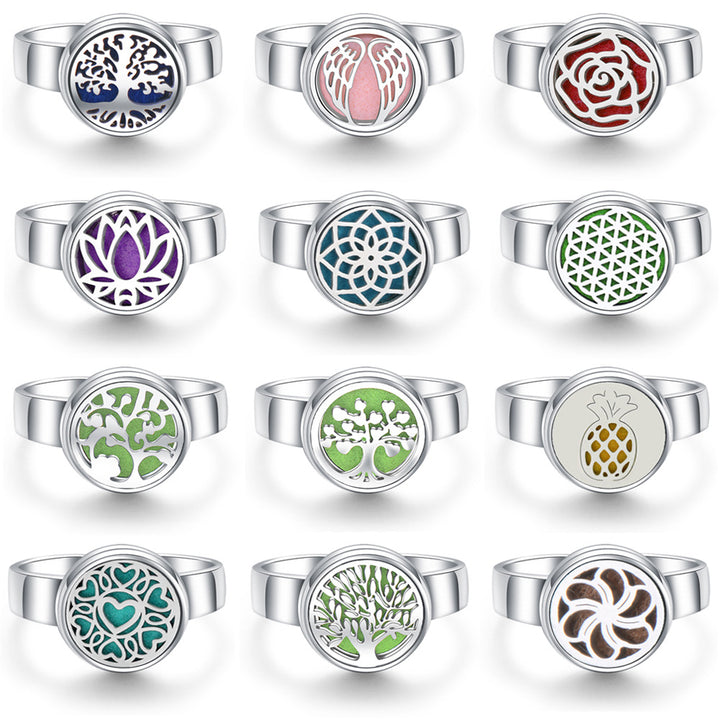 Hollow Adjustable Tree Of Life Titanium Steel Aromatherapy Diffuser Ring