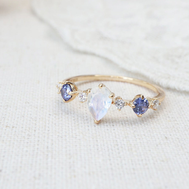 Moonstone Tanzanite Water Drop Ring Female Fashion