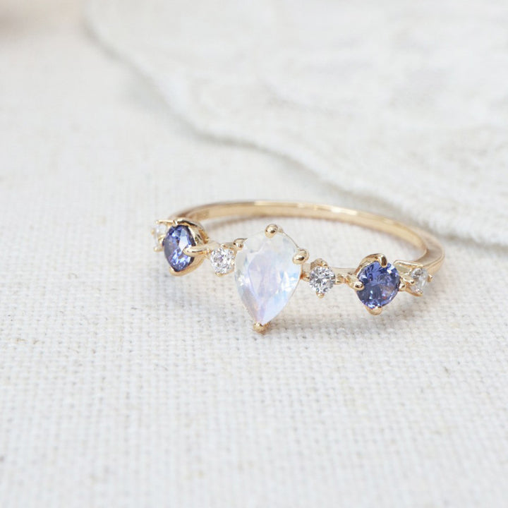 Moonstone Tanzanite Water Drop Ring Female Fashion