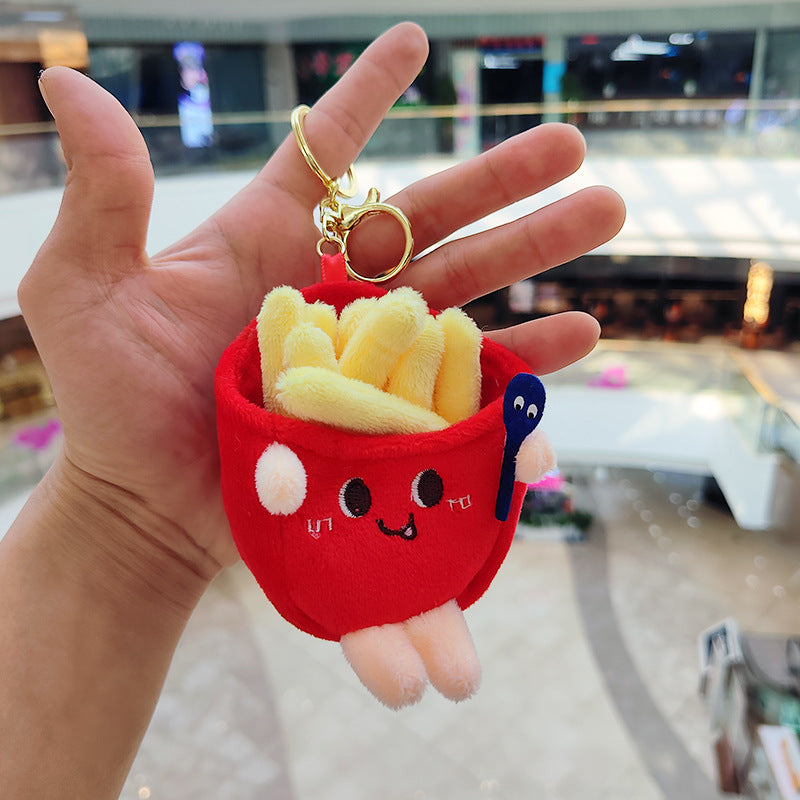 Cartoon Plush Hamburger Fries Hot Dog Chicken Leg Keychain Doll Pendant