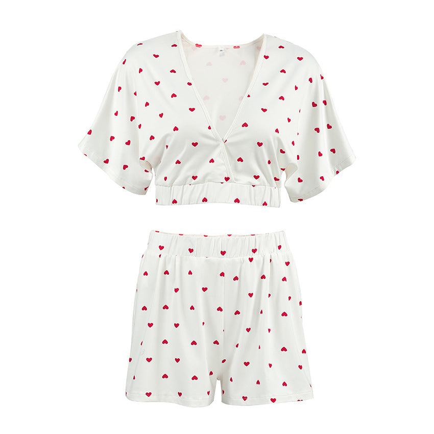 Heart Printing Short Sleeve Shorts Design Elastic Suit