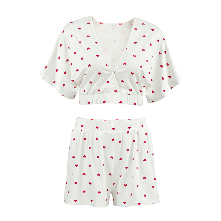 Heart Printing Short Sleeve Shorts Design Elastic Suit