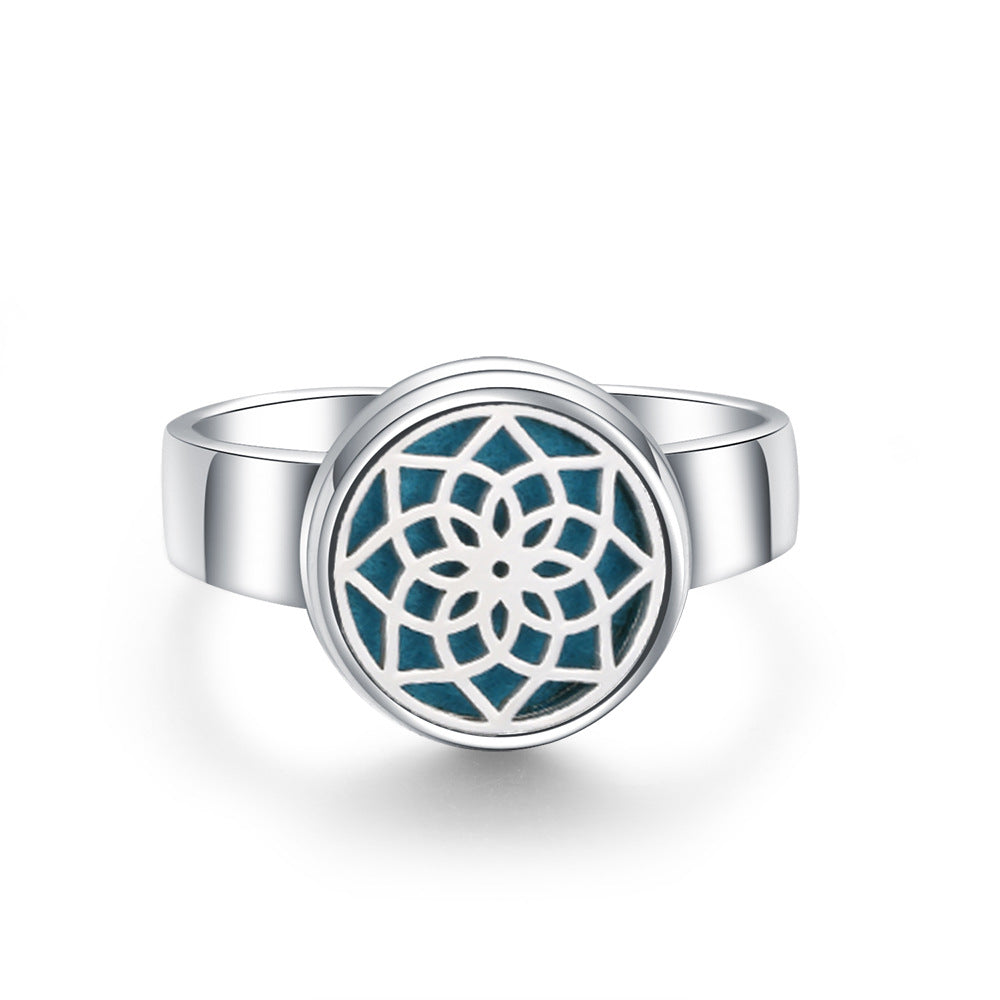 Hollow Adjustable Tree Of Life Titanium Steel Aromatherapy Diffuser Ring