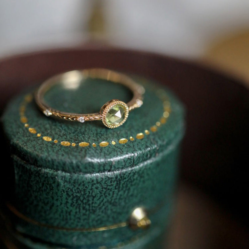 Green Olive Rose Cut Ring Female Stylish Opening