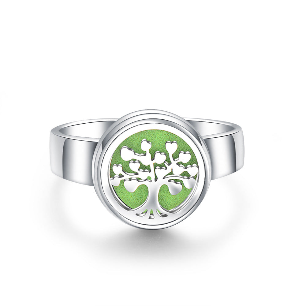 Hollow Adjustable Tree Of Life Titanium Steel Aromatherapy Diffuser Ring