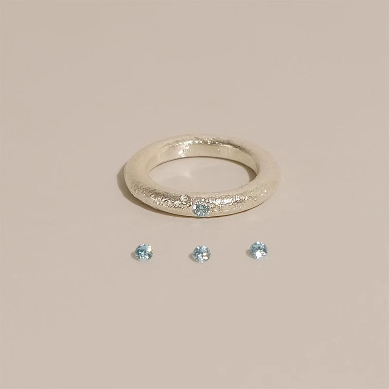 Brushed Aquamarine Ring Women's Simple Fashion