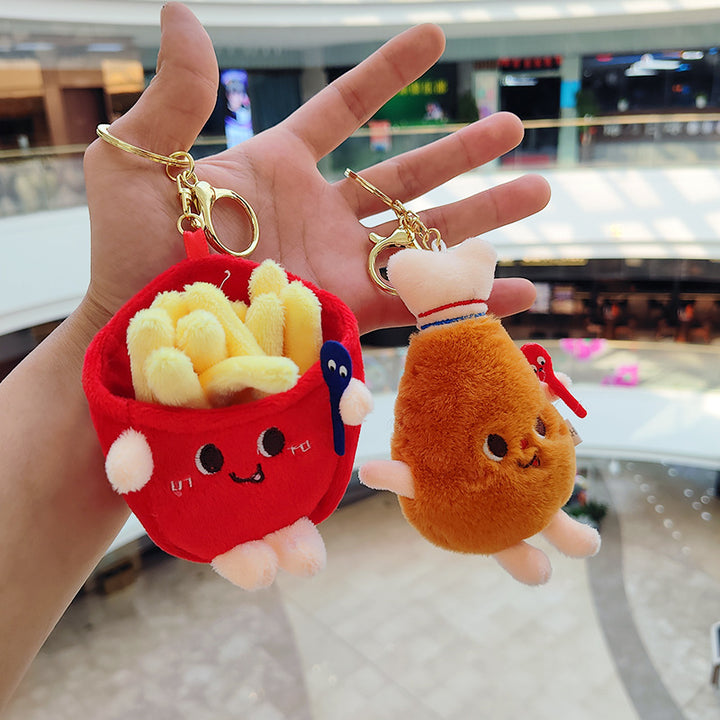 Cartoon Plush Hamburger Fries Hot Dog Chicken Leg Keychain Doll Pendant