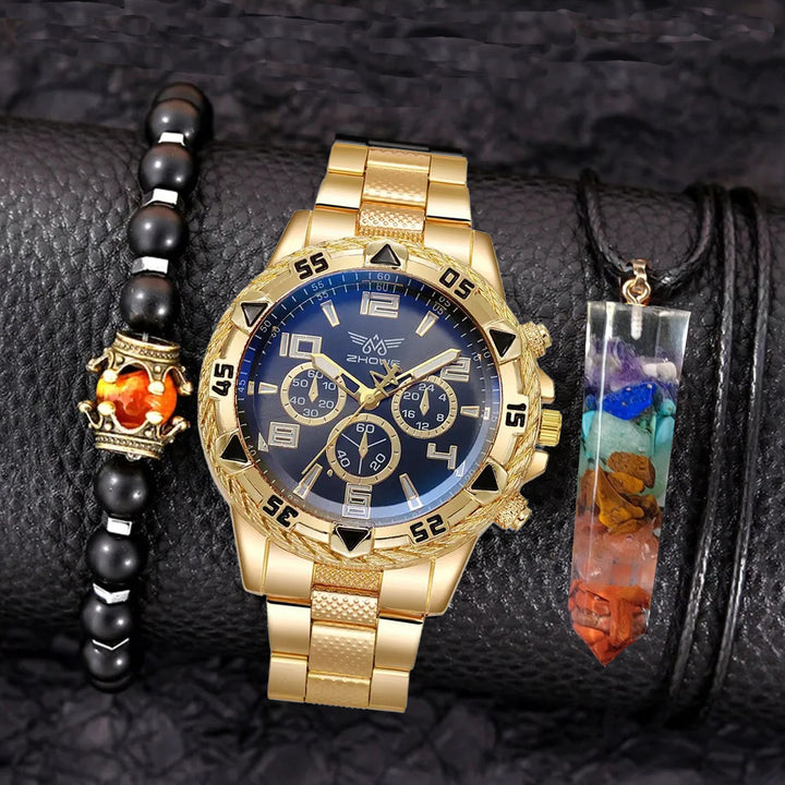 Creative Large Dial Three-eye Steel Belt Quartz Watch