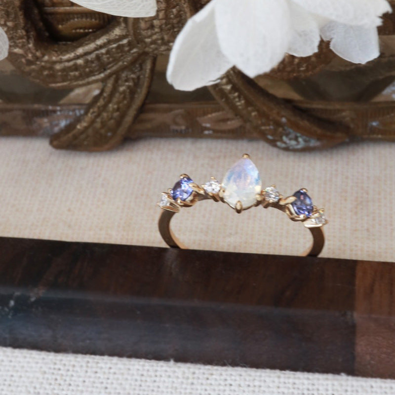 Moonstone Tanzanite Water Drop Ring Female Fashion