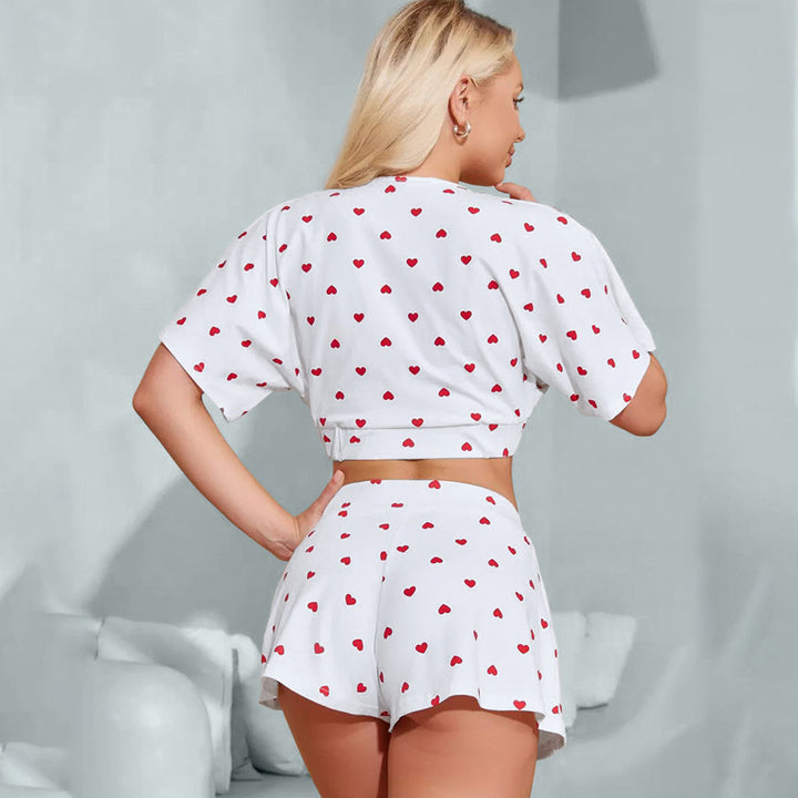 Heart Printing Short Sleeve Shorts Design Elastic Suit