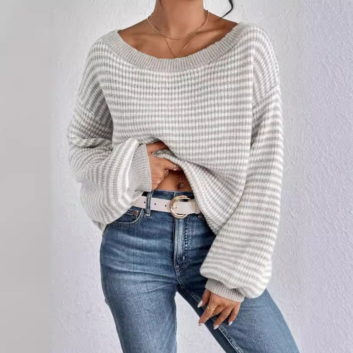 Women's Off-neck Shoulder-baring Sweater Contrast Color