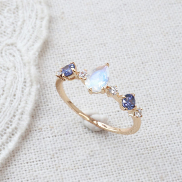 Moonstone Tanzanite Water Drop Ring Female Fashion