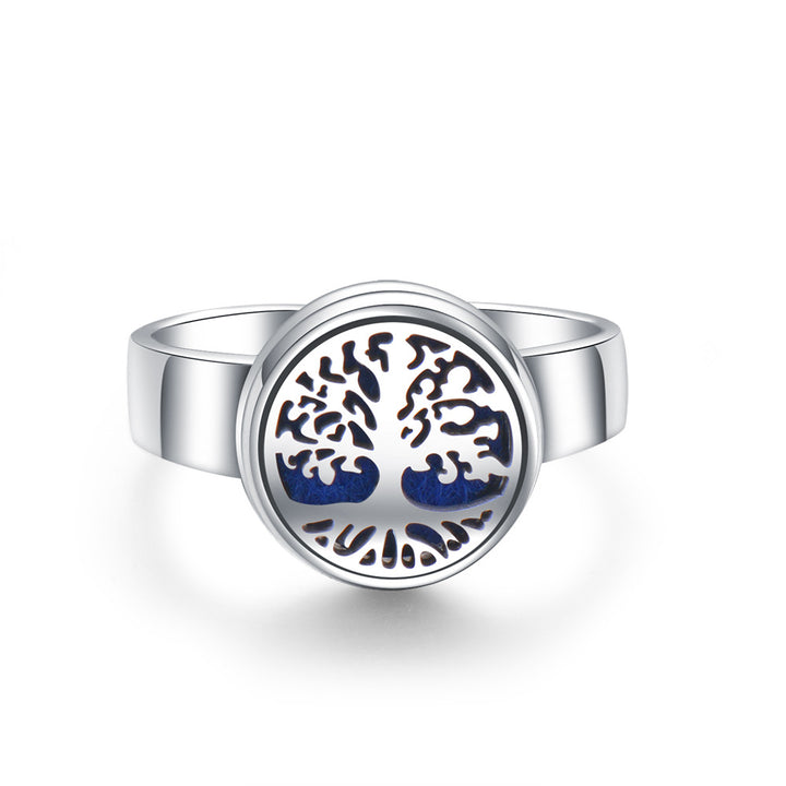 Hollow Adjustable Tree Of Life Titanium Steel Aromatherapy Diffuser Ring