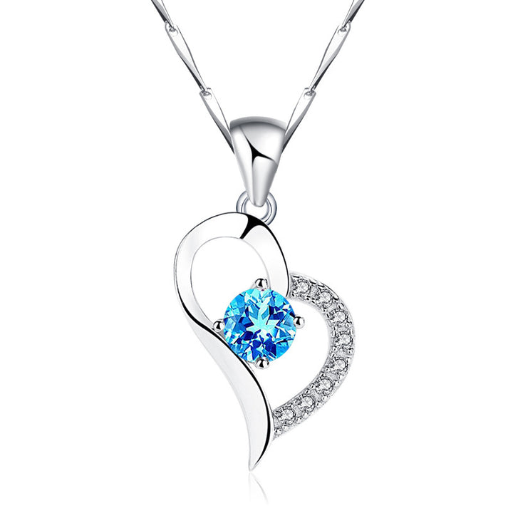 S999 Pure Silver Short 1 Karat Pendant Crystal Heart-shaped