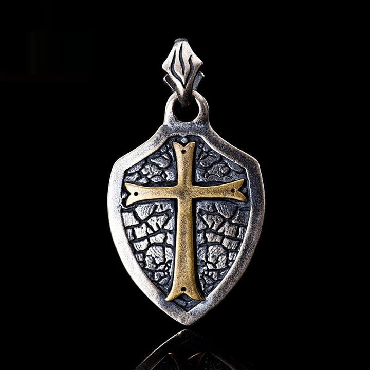 S925 Silver Cross Shield Necklace Pendant Dark Cold Style Sterling Silver Necklace