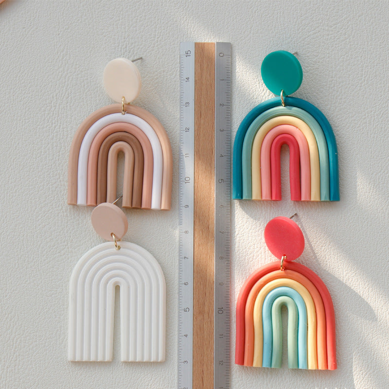 Ins Rainbow Polymer Clay Earrings Clay Hand Made Retro