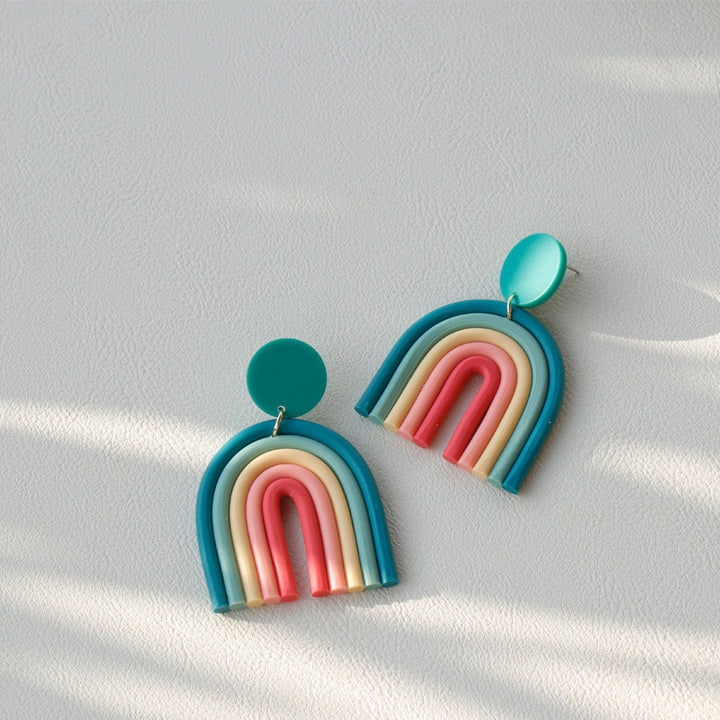 Ins Rainbow Polymer Clay Earrings Clay Hand Made Retro