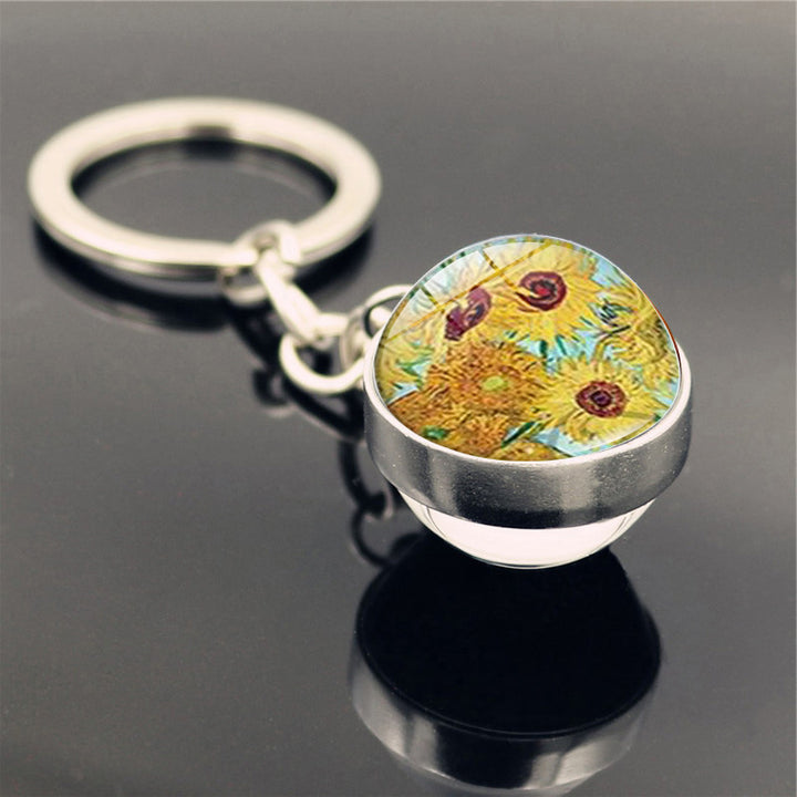 Van Gogh Starry Sunflower Keychain Pendant Creative Trinket