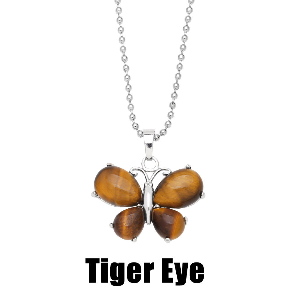 Crystal Agate Butterfly Necklace Pendant Neck Accessories